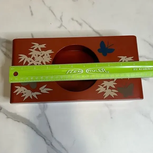 Vintage Retro Aquetta Ware Tissue Kleenex Holder Red Butterfly Floral Leaf MCM - Picture 7 of 13